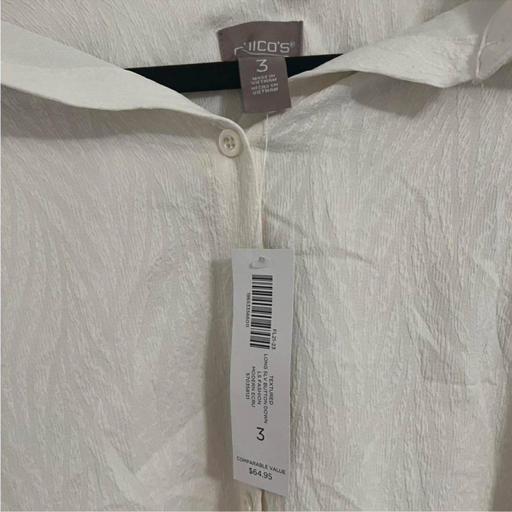 Chico's Ivory Textured Button-Down Shirt NWT Women’s Size 3 / XL - Picture 2 of 5